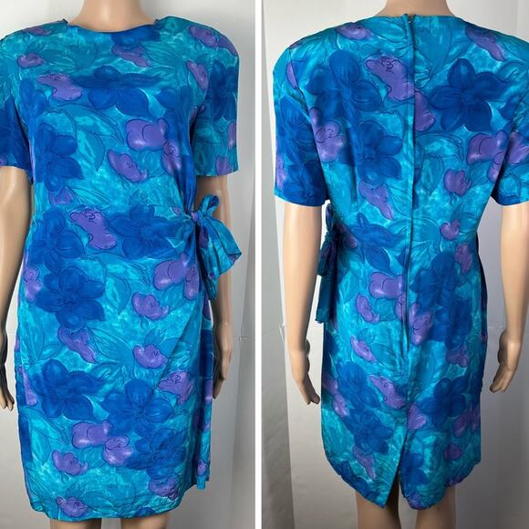 Vintage Spenser Jeremy Floral Print Silk Mini Faux Wrap Cocktail Dress - Picture 15 of 15